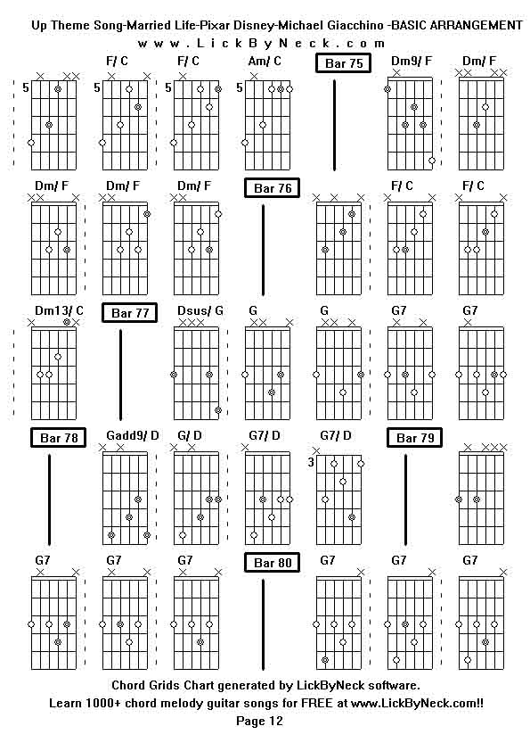 Chord Grids Chart of chord melody fingerstyle guitar song-Up Theme Song-Married Life-Pixar Disney-Michael Giacchino -BASIC ARRANGEMENT,generated by LickByNeck software.